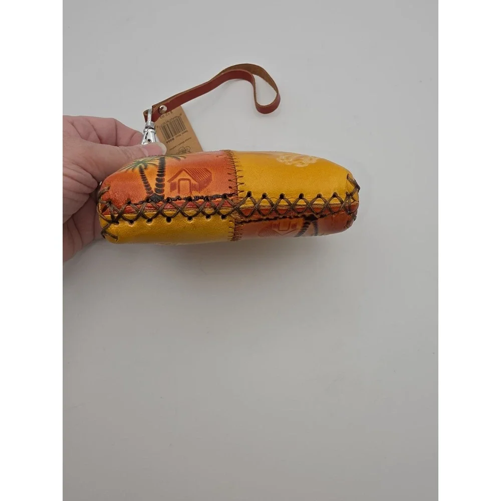 Hawaii Genuine Leather Patchwork Coin Purse Wallet w/Wrist Strap~Tropical Floral